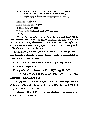 Danh mục tài liệu ôn tập nghiệp vụ chuyên ngành thi tuyển dụng viên chức năm 2022 (Vòng 2) - Vị trí tuyển dụng: Kế toán viên trung cấp