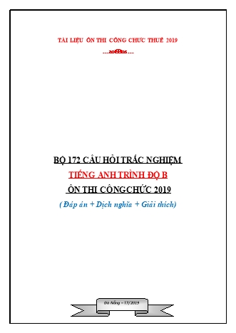 Bộ 172 câu hỏi trắc nghiệm Tiếng Anh trình độ B ôn thi công chức năm 2019 (Có lời giải chi tiết)