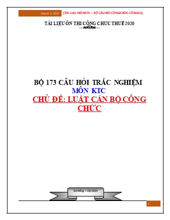 Bộ 173 câu hỏi trắc nghiệm môn Kiến thức chung - Chủ đề: Luật cán bộ công chức (Có đáp án)