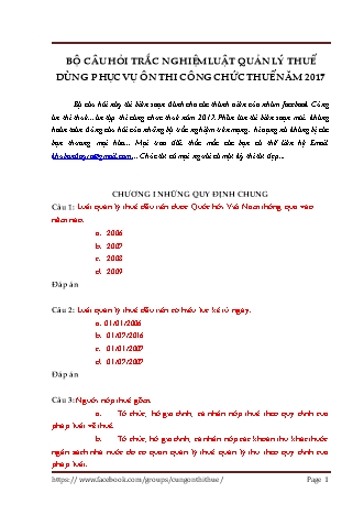 Bộ câu hỏi trắc nghiệm ôn thi Công chức Thuế - Luật quản lý thuế (Có đáp án)