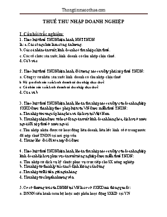 Câu hỏi trắc nghiệm và bài tập ôn thi Thuế thu nhập doanh nghiệp (Có đáp án)
