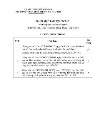 Danh mục tài liệu ôn tập tuyển dụng viên chức năm 2020 - Môn: Nghiệp vụ chuyên ngành - Vị trí: Giáo viên Tiếng Trung cấp THCS