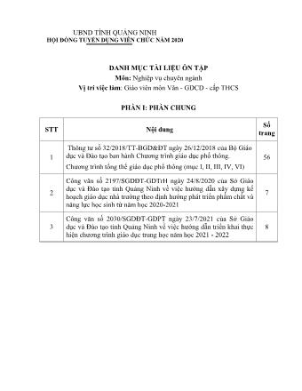 Danh mục tài liệu ôn tập tuyển dụng viên chức năm 2020 - Môn: Nghiệp vụ chuyên ngành - Vị trí: Giáo viên Văn, Giáo dục công dân cấp THCS