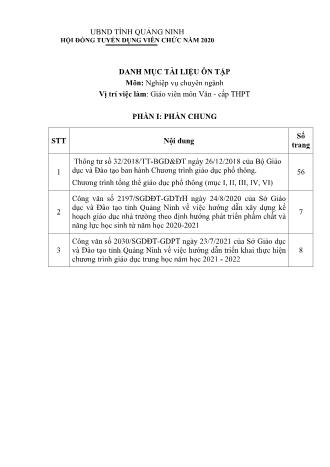 Danh mục tài liệu ôn tập tuyển dụng viên chức năm 2020 - Môn: Nghiệp vụ chuyên ngành - Vị trí: Giáo viên Văn học cấp THPT