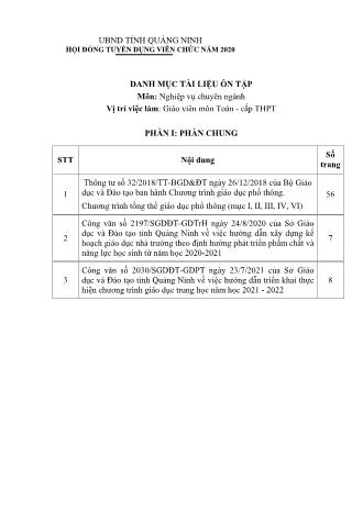 Danh mục tài liệu ôn tập tuyển dụng viên chức năm 2020 - Môn: Nghiệp vụ chuyên ngành - Vị trí: Giáo viên Toán cấp THPT