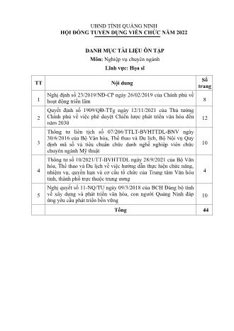 Danh mục tài liệu ôn tập tuyển dụng viên chức năm 2022 - Môn: Nghiệp vụ chuyên ngành - Lĩnh vực: Họa sĩ