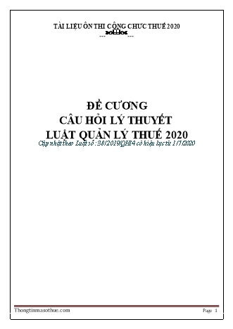 Đề cương câu hỏi lý thuyết Luật quản lý thuế năm 2020