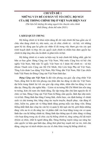 Tài liệu Bồi dưỡng thi nâng ngạch lên chuyên viên chính khối Đảng, đoàn thể - Chuyên đề 1: Những vấn đề cơ bản về tổ chức, bộ máy của hệ thống chính trị ở Việt Nam hiện nay