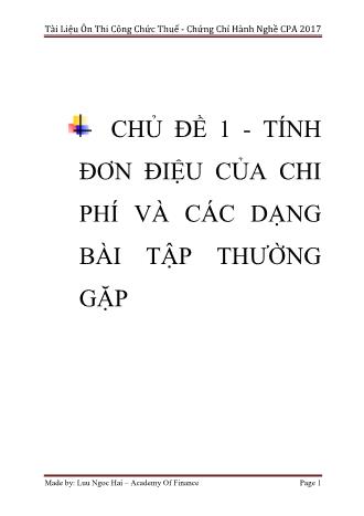 Tài liệu ôn thi Công chức Thuế - Chủ đề 1: Tính đơn điệu của chi phí và các dạng bài tập thường gặp