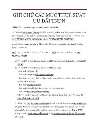 Tài liệu ôn thi Thuế thu nhập doanh nghiệp - Ghi chú các mức thuế suất ưu đãi Thuế thu nhập doanh nghiệp