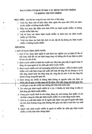 Tài liệu ôn thi vị trí bác sĩ Y học dự phòng - Dịch tễ học các bệnh truyền nhiễm - Đại cương về dịch tễ học các bệnh truyền nhiễm và không truyền nhiễm