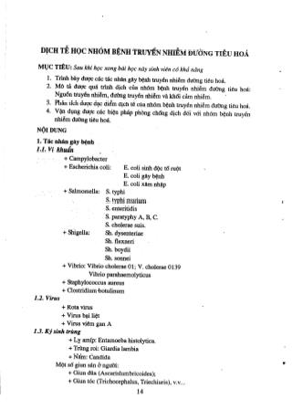 Tài liệu ôn thi vị trí bác sĩ Y học dự phòng - Dịch tễ học các bệnh truyền nhiễm - Dịch tễ học nhóm bệnh truyền nhiễm đường tiêu hóa