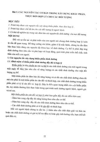 Tài liệu ôn thi vị trí bác sĩ Y học dự phòng - Dinh dưỡng và an toàn vệ sinh thực phẩm thời kỳ đổi mới và hội nhập - Các nguyên tắc cơ bản trong xây dựng khẩu phần, thực đơn hợp lý cho các đối tượng