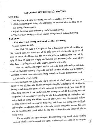 Tài liệu ôn thi vị trí bác sĩ Y học dự phòng - Sức khỏe môi trường thảm họa - Đại cương sức khỏe môi trường