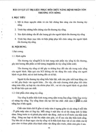 Tài liệu ôn thi vị trí Phục hồi chức năng Cao đẳng - Bệnh lý và vật lý trị liệu bệnh thần kinh cơ - Vật lý trị liệu. Phục hồi chức năng bệnh nhân tổn thương tủy sống