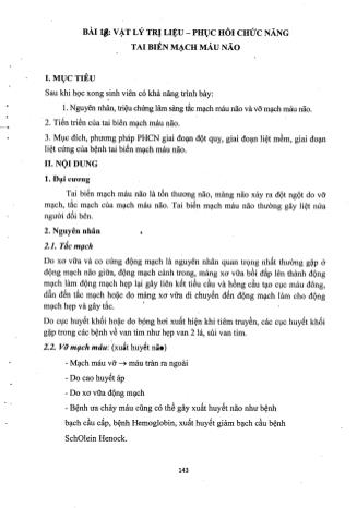 Tài liệu ôn thi vị trí Phục hồi chức năng Đại học - Bệnh lý và vật lý triệu bệnh thần kinh cơ - Vật lý trị liệu. Phục hồi chức năng tai biến mạch máu não