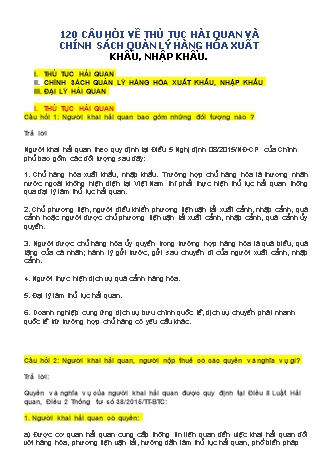120 Câu hỏi về thủ tục Hải quan và chính sách quản lý hàng hóa xuất nhập khẩu