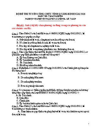 Bộ đề thi tuyển công chức tỉnh Quảng Bình năm 2016 môn thi: Trắc nghiệm nghiệp vụ chuyên ngành Tài chính – Kế toán