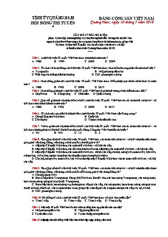 Câu hỏi trắc nghiệm phục vụ ôn tập môn nghiệp vụ chuyên ngành đối với người dự thi vào ngạch chuyên viên trong các cơ quan chuyên trách tham mưu, giúp việc Ủy ban Mặt trận Tổ quốc và các tổ chức chính trị - Xã hội trên địa bàn tỉnh Quảng Nam năm 2018