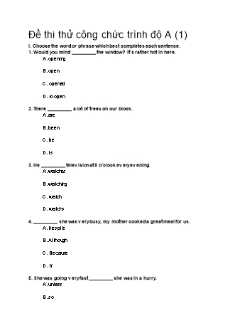 Đề thi thử công chức trình độ A (Đề 1)