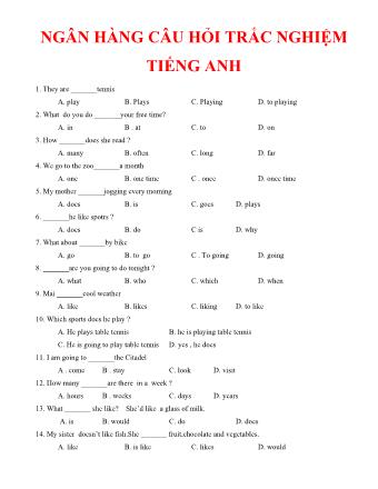 Ngân hàng câu hỏi trắc nghiệm Tiếng Anh ôn thi công chức