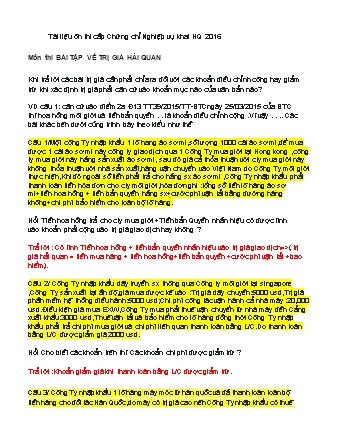 Tài liệu ôn thi Cấp Chứng chỉ Nghiệp vụ khai Hải quan 2016 - Môn thi trắc nghiệm Trị giá Hải quan (Có đáp án)