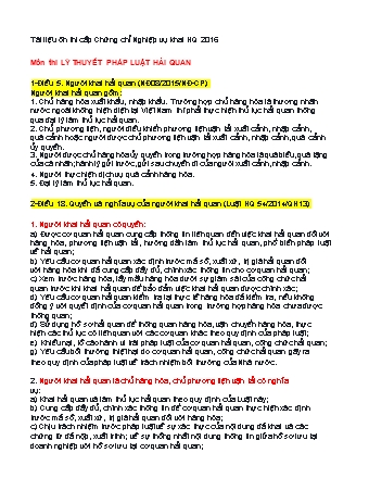Tài liệu ôn thi cấp Chứng chỉ Nghiệp vụ khai Hải quan năm 2016 - Môn thi Lý thuyết pháp luật Hải quan